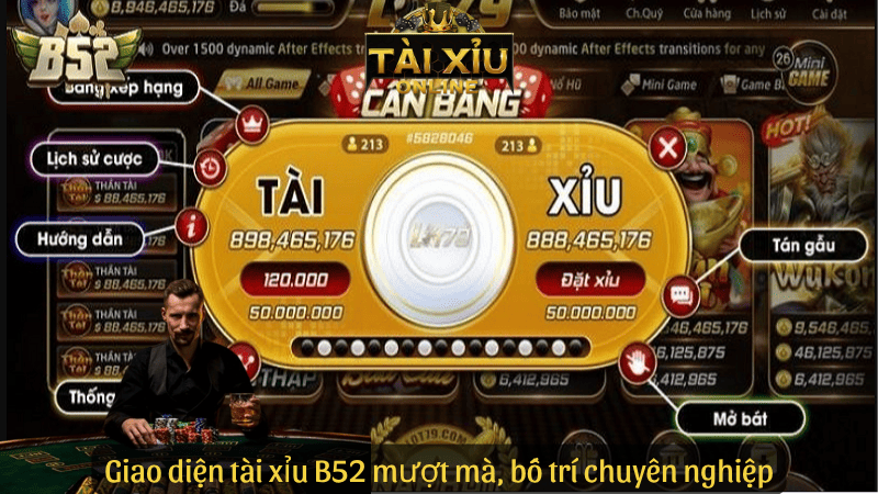 Giao diện tài xỉu B52 mượt mà, bố trí chuyên nghiệp