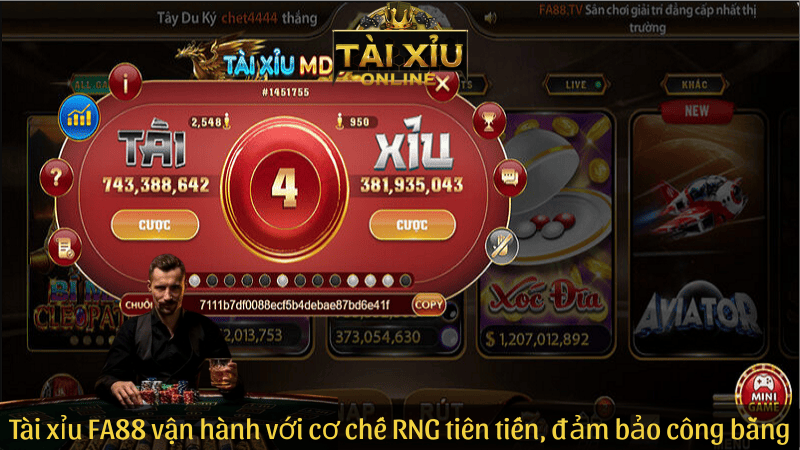 Tài xỉu FA88 vận hành với cơ chế RNG tiên tiến, đảm bảo công bằng