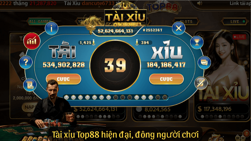 Tài xỉu Top88 hiện đại, đông người chơi